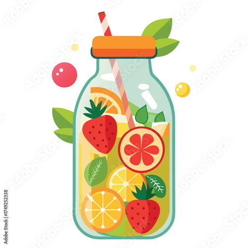 Refreshing Fruit Infused Water in Jar Healthy Detox Drink Lemon Strawberry