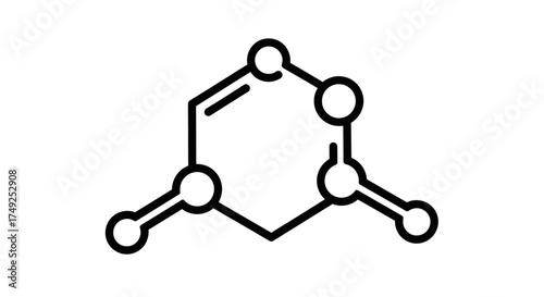 Black and white line icon of a chemical molecule's skeletal structure on a white background.