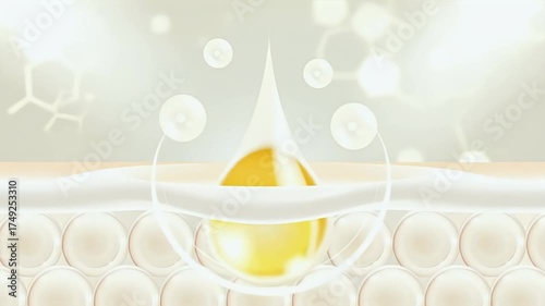 Bubble of Hyaluronic Acid serum drop on Wrinkled skin, improves hydration and smooths skin.