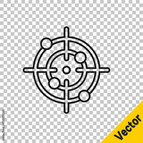 Black line Target sport icon isolated on transparent background. Clean target with numbers for shooting range or shooting. Vector