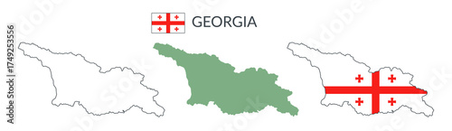 Georgia country geographical borders isolated on white background. Flag of Georgia. Vector flat cliparts.