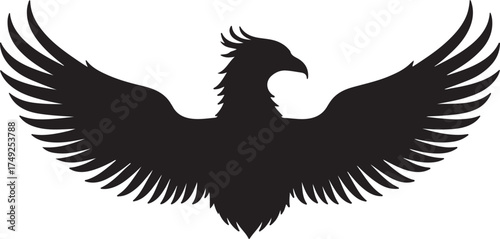 Abstract phoenix shape in metallic gradient, symbol of rebirth in silhouette.