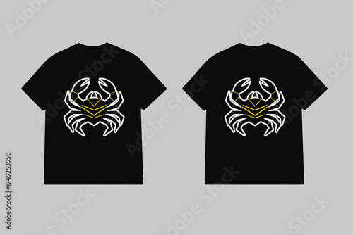 Black t shirt with yellow and white crab graphic vector