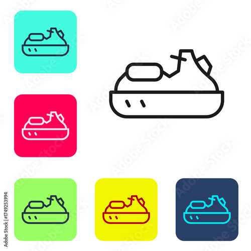 Black line Jet ski icon isolated on white background. Water scooter. Extreme sport. Set icons in color square buttons. Vector