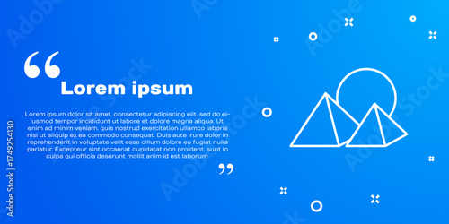 White line Egypt pyramids icon isolated on blue background. Symbol of ancient Egypt. Vector