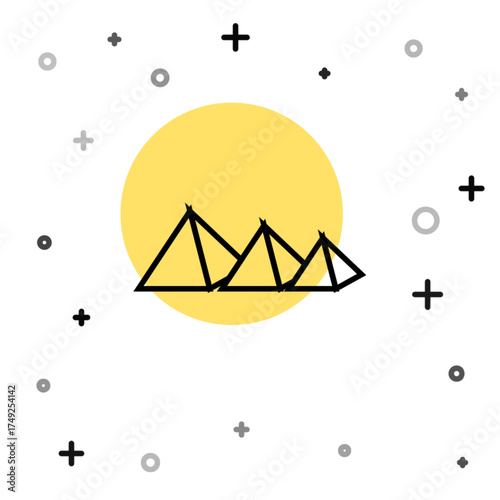 Black line Egypt pyramids icon isolated on white background. Symbol of ancient Egypt. Random dynamic shapes. Vector