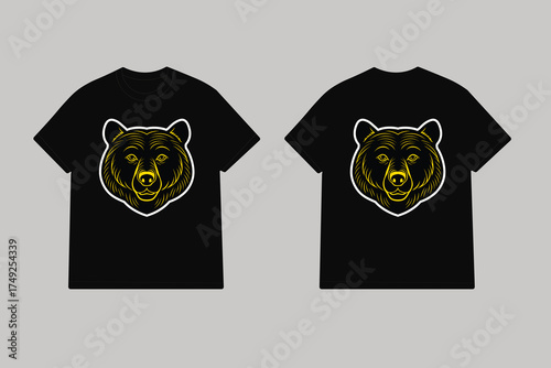 Black t shirt with yellow bear head graphic design