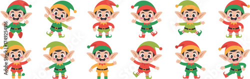 Whimsical Christmas Elves Celebrating Holiday Season: Cheerful Cartoon Characters in Festive Attire, Spreading Joy and Magic for Children's Designs, Invitations, Parties, and Seasonal Marketing in Col