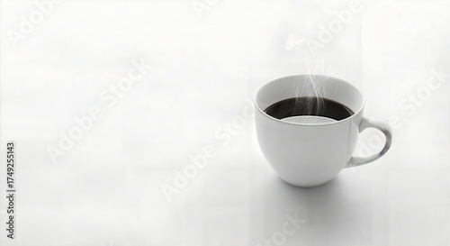 White coffee cup with steam on white background white cup