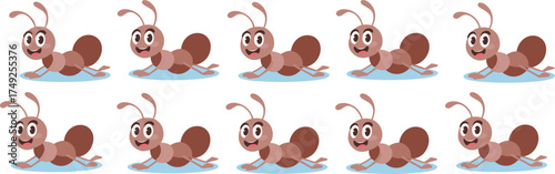 Cartoon Ants Crawling Together on Light Blue Surface Illustrating Teamwork and Cooperation, Perfect for Children's Education Materials, Animated Storybooks, and Whimsical Designs with Friendly Charact