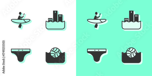 Set Water polo, Kayak and paddle, Swimming trunks and Winner podium icon. Vector