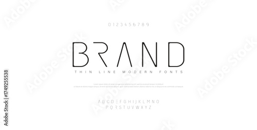 Futurstic thin line font alphabet. Minimal modern fonts and numbers. Typography typeface uppercase lowercase and number. vector illustration