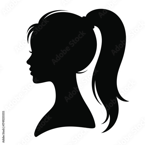 Scalable vector illustration of a woman's silhouette with a high ponytail in eps format silhouette