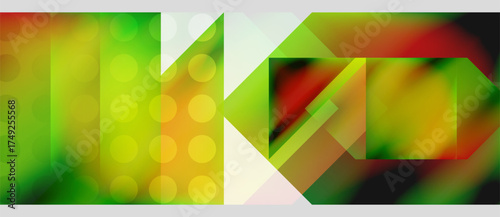 Abstract geometric design. Vibrant colors blend, creating dynamic shapes. Letters form fragmented composition. Modern aesthetic.