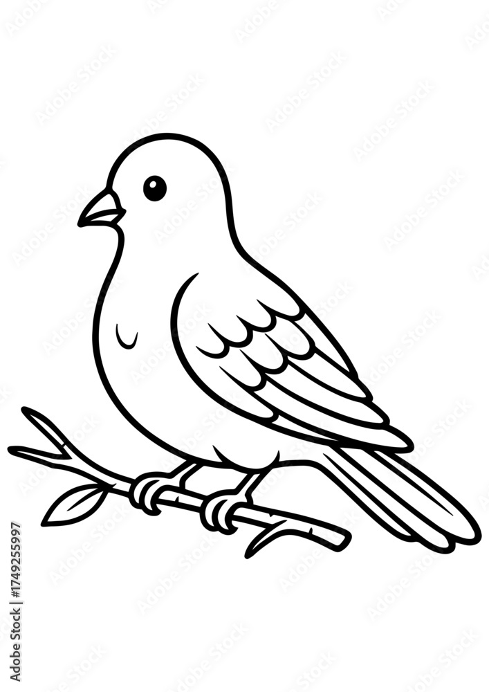 Fototapeta premium Black and white vector of a dove sitting on a branch, perfect for engraving, laser engraving, prints, and creative projects