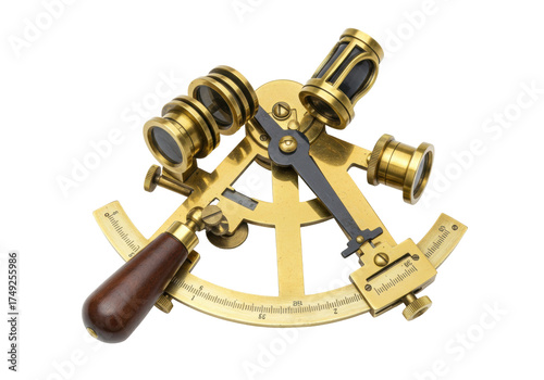 Isolated Sextant nautical navigation tool brass antique instrument for maritime voyage