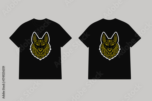 Black t shirt with yellow dog head graphic german shepherd