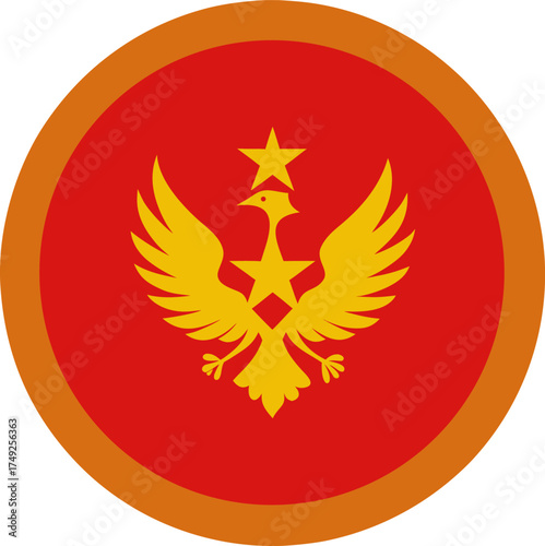 golden phoenix emblem with star on red circular background