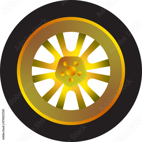 Illustration of a Golden Car Wheel and Tire