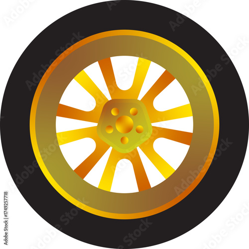 Illustration of a Golden Car Wheel and Tire