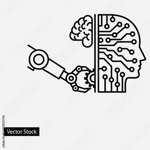 Artificial Intelligence Concept with Robotic Arm and Human Brain Interface, Symbolizing Machine Learning, Advanced Technology, and the Future of AI Integration