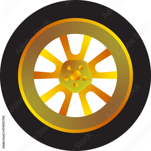 Illustration of a Golden Car Wheel and Tire