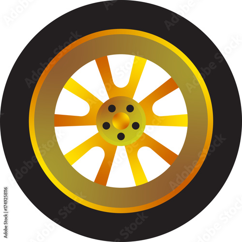 Illustration of a Golden Car Wheel and Tire