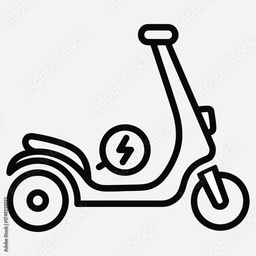 Electric Scooter Icon with Charging Symbol, Represents Sustainable Urban Mobility and Eco-Friendly Transportation