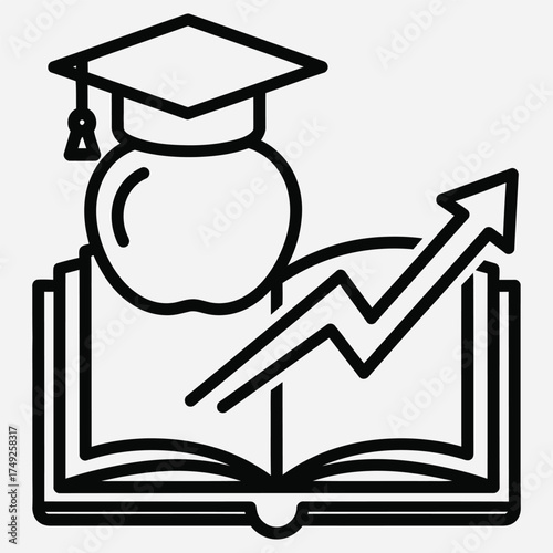 Line art symbol representing the financial growth and return on investment from higher education and learning