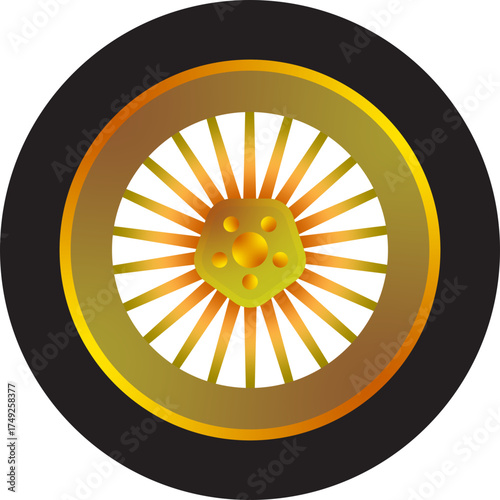 Illustration of a Golden Car Wheel and Tire