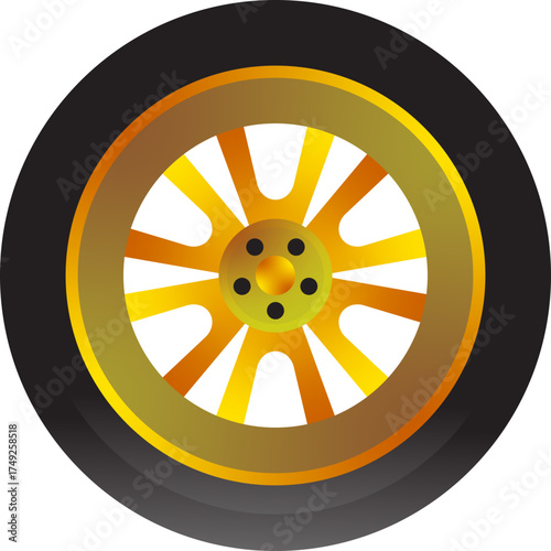 Illustration of a Golden Car Wheel and Tire