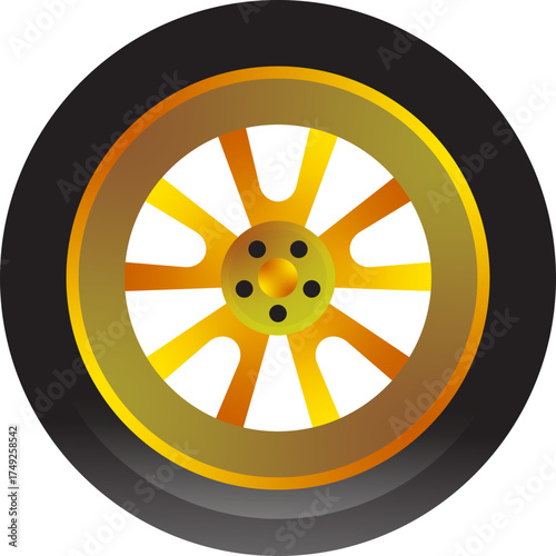 Illustration of a Golden Car Wheel and Tire