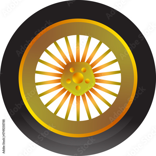 Illustration of a Golden Car Wheel and Tire