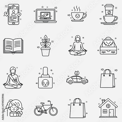 Set of Line Art Icons for Lifestyle and Activities