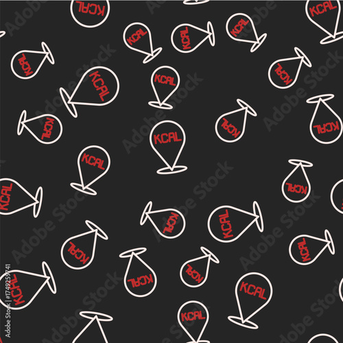 Line Kcal icon isolated on isolated seamless pattern on black background. Health food. Vector
