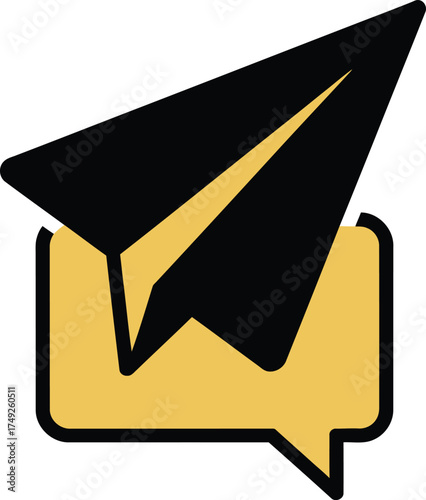 Paper airplane flying out of a speech bubble icon