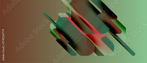 Abstract composition featuring layered translucent rectangles. Colors blendreds, greens, brownscreating dynamic visual effect. Minimalist design.