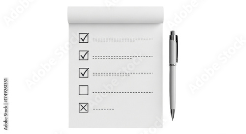 Isolated clipboard with checkboxes and a pen, representing a to-do list in progress