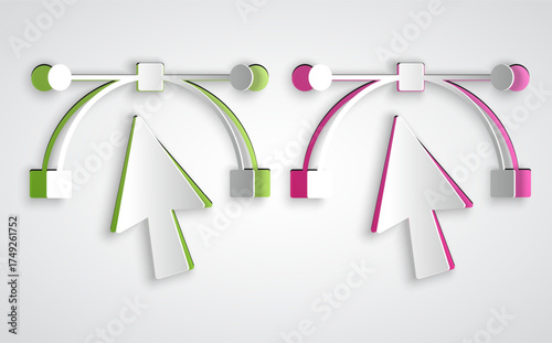 Paper cut Bezier curve icon isolated on grey background. Pen tool icon. Paper art style. Vector