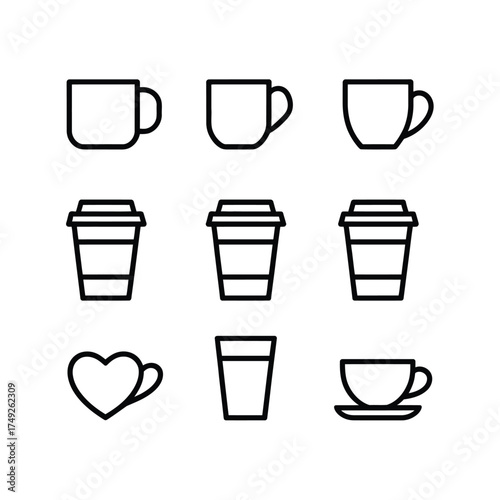 Wallpaper Mural Minimalist line art vector graphics collection of coffee cups and glasses scalable eps icon silhouette Torontodigital.ca