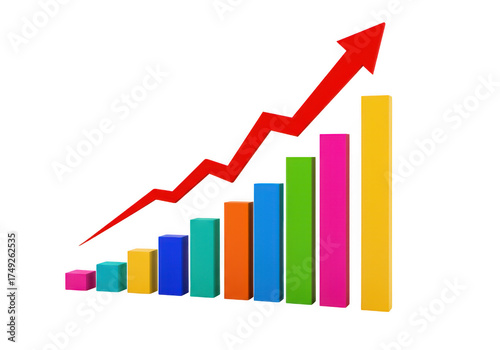 Free Download Colorful bar chart with upward trend arrow isolated on transparent background - GFXLoad