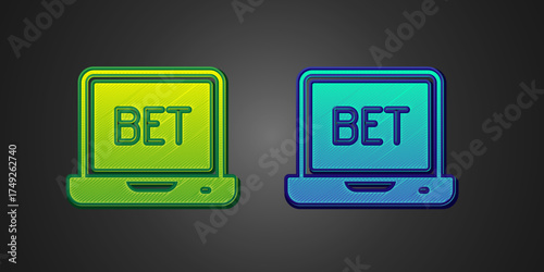 Green and blue Online sports betting icon isolated on black background. Sport bet bookmaker. Betting online make money. Vector