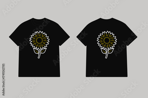 Black t shirt with yellow sunflower design vector