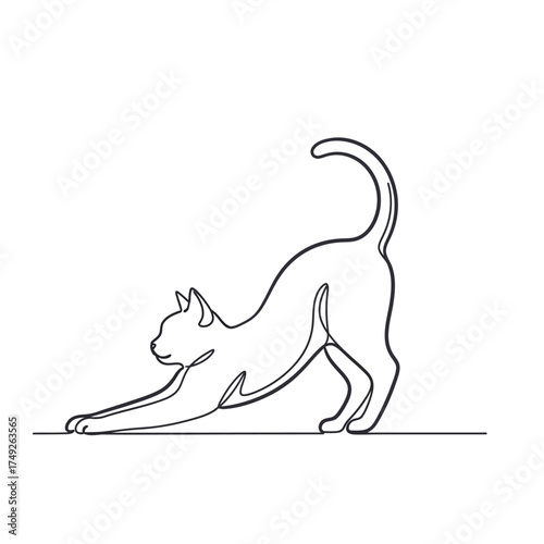 Elegant line art cat stretching gracefully, a modern and minimalist design perfect for pet lovers and stylish branding with a clean, sophisticated aesthetic