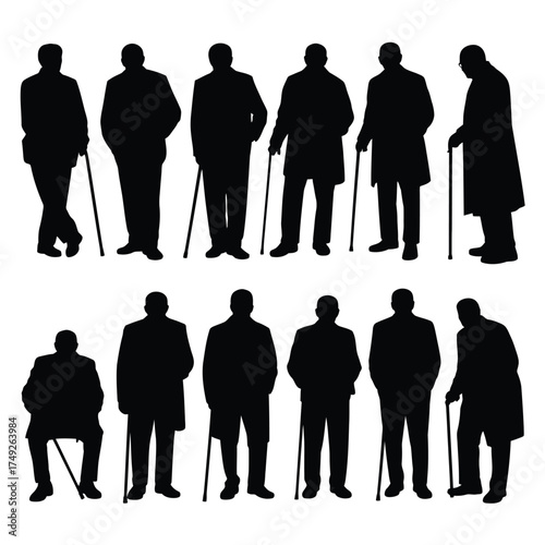 Elegant set of elderly men silhouettes vector illustration for timeless design projects silhouette