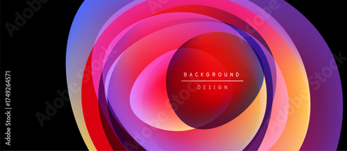 Abstract layers create vibrant circular design. Colors blend, forming dynamic visual effect. Modern, energetic composition.