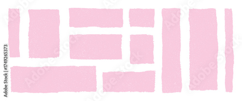 Crayon drawn pink grunge rectangles squares with rough edges. Childish text boxes, doodle speech bubbles, vector geometric frames for notes. Hand drawn pastel sketchy shapes on transparent background