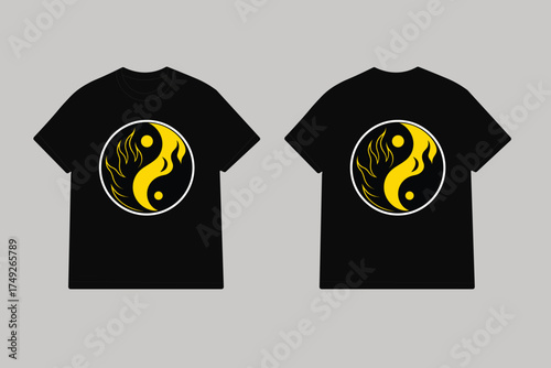 Black t shirts with yellow yin yang fire symbol yin yang symbol