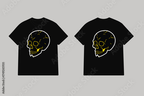 Black tshirts with cracked yellow skull graphic cracked skull