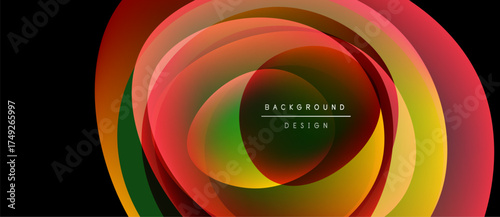Abstract layers create dynamic circular form. Vivid colors blend, forming gradient effect. Modern design element for backgrounds.